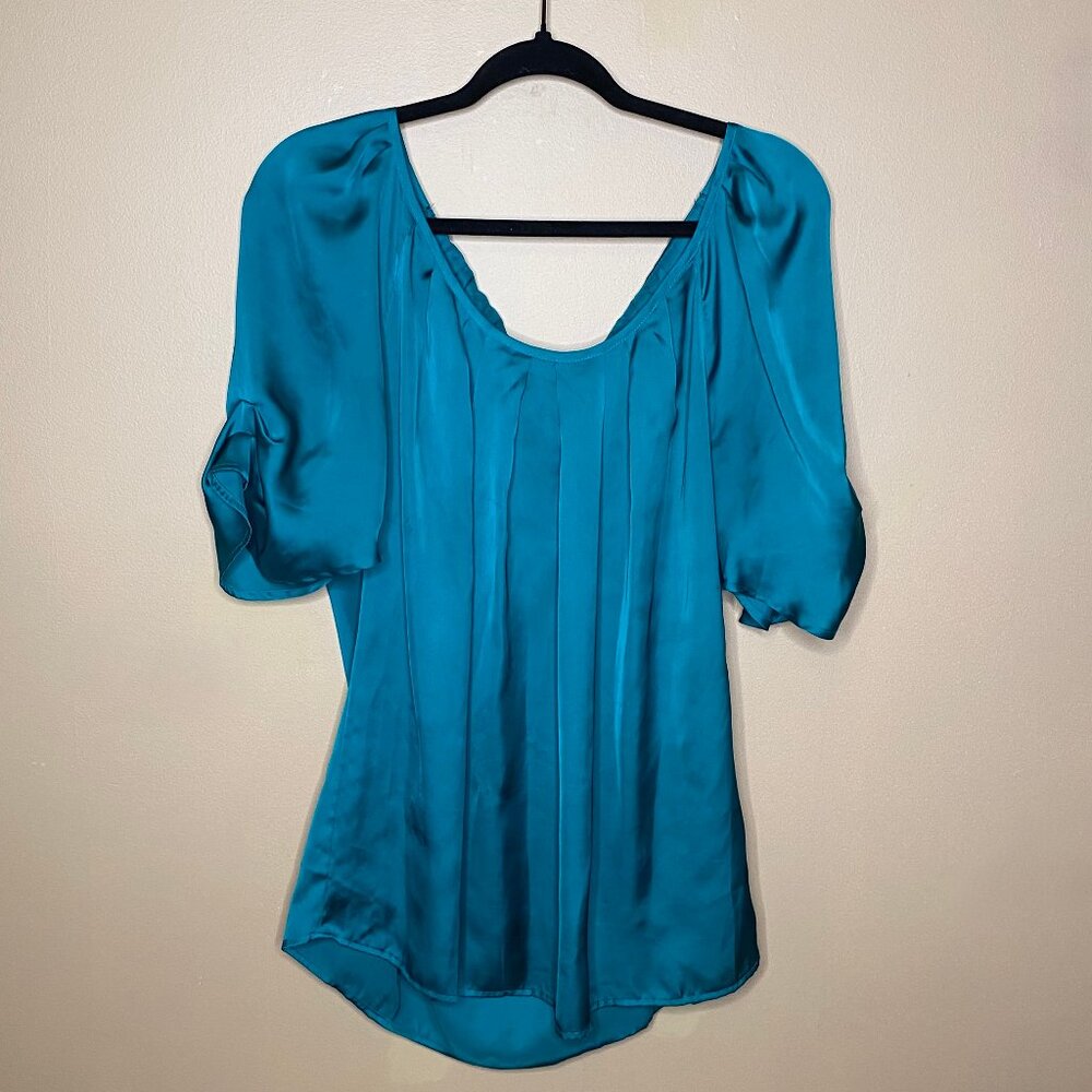 Stunning Sapphire Blue Satin Blouse - Picture 2 of 7